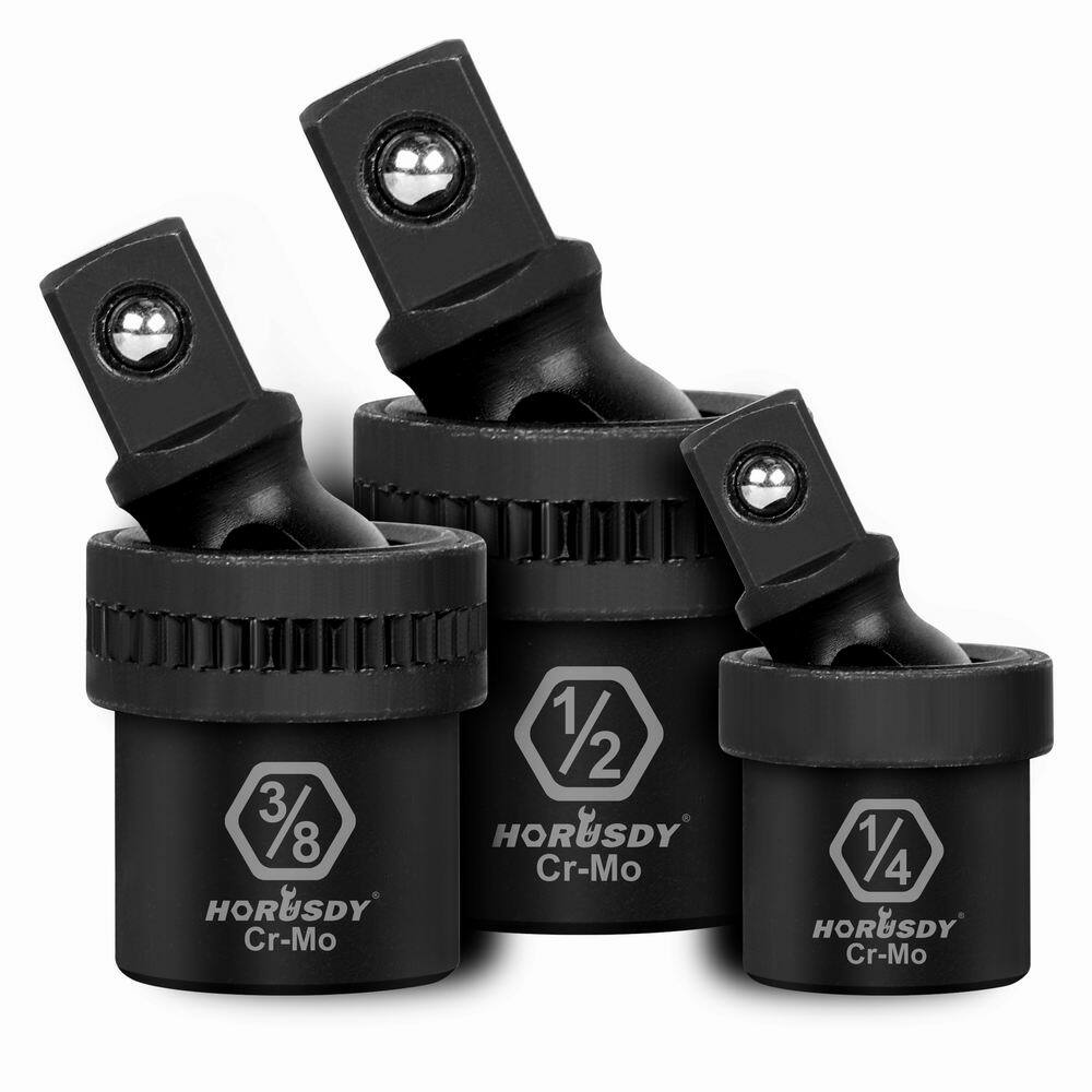 3 PC Pneumatic Impact Universal Joint Socket Set Swivel Ball 1/2" 3/8" 1/4"