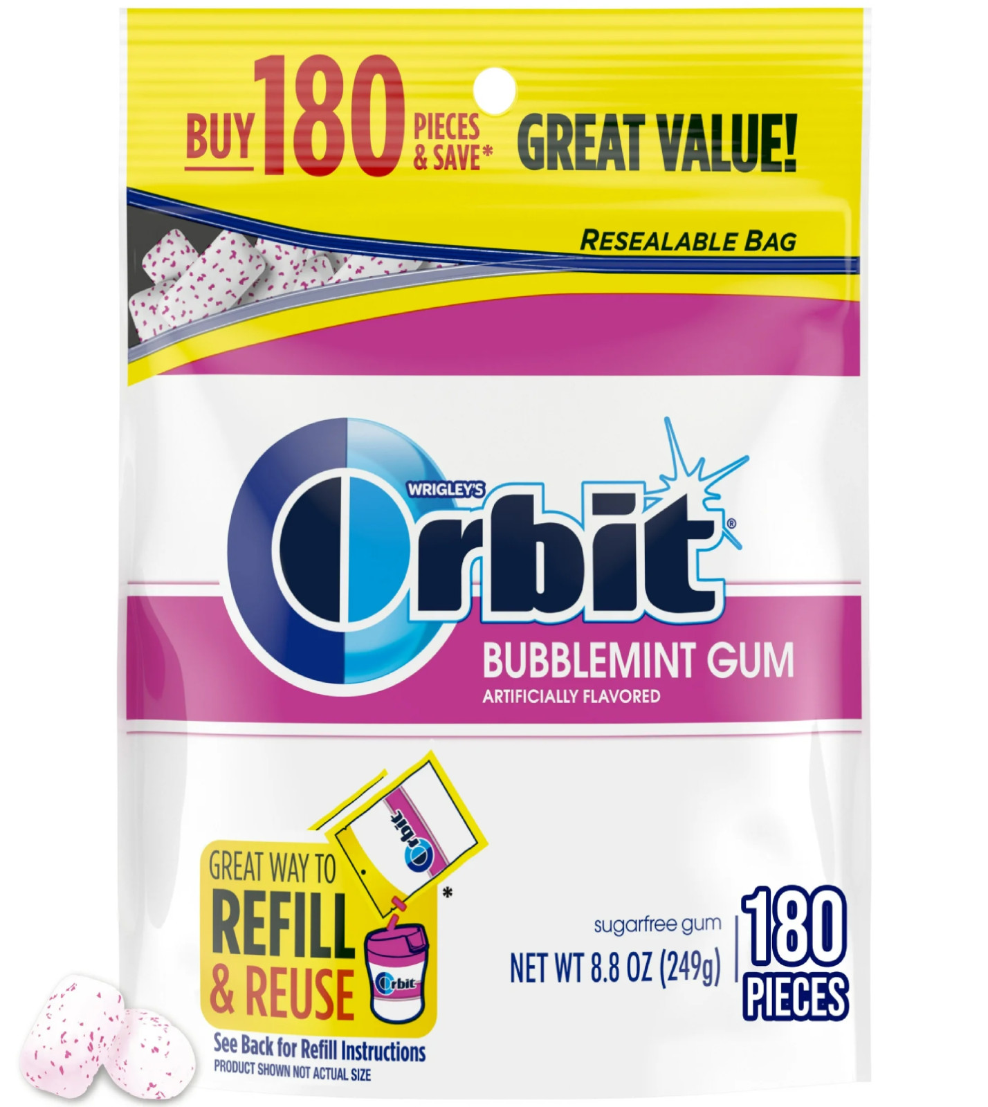 Orbit Bubblemint Sugar Free Chewing Gum, Value Pack - 180 Ct Bag gallery