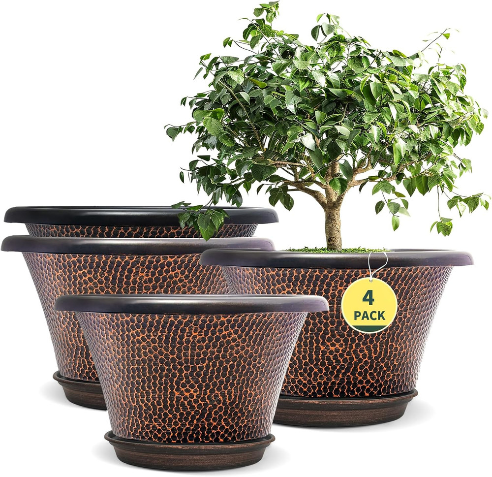 12 Inch Pots for Plants,4 Pack Large Flower Pots with Drainage Hole & Saucer,Mod