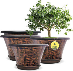 12 Inch Pots for Plants,4 Pack Large Flower Pots with Drainage Hole & Saucer,Mod