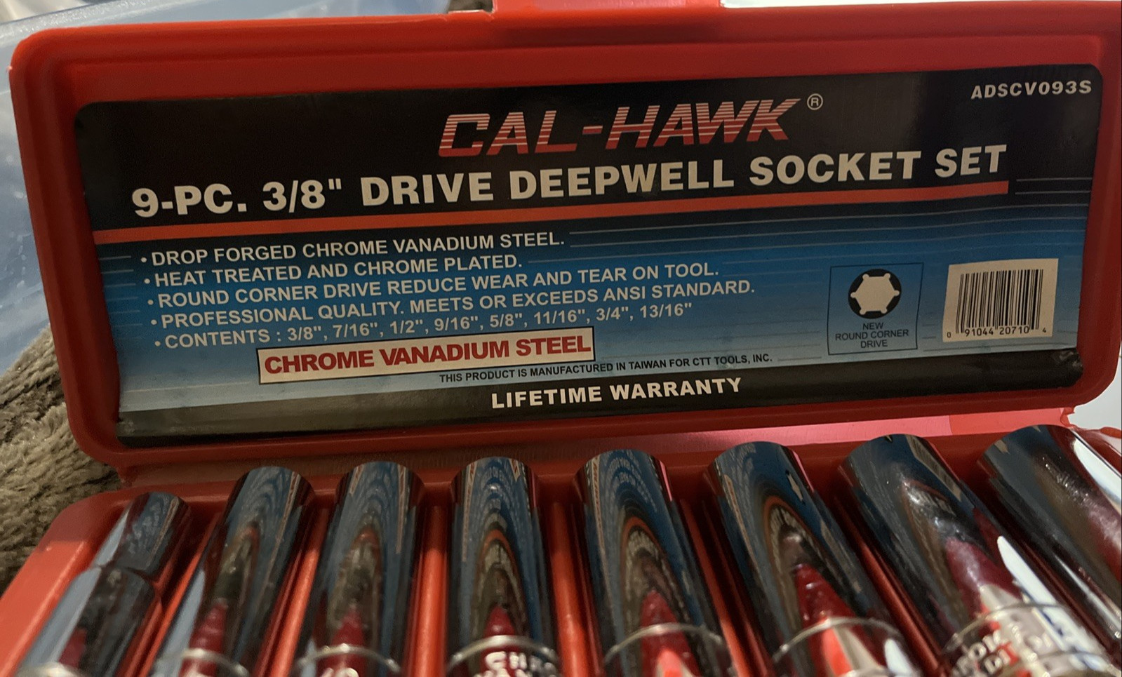Cal-Hawk 9pc 3/8” Drive Deepwell Socket Set - Standard Sizes - Nice! ADSCV093S gallery