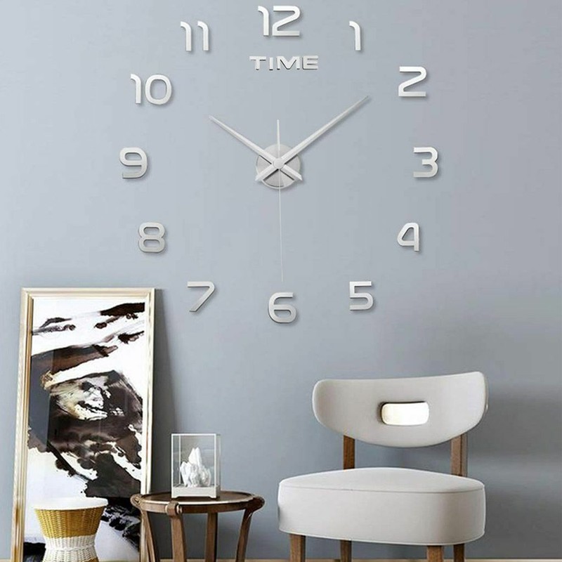 Modern Wall DIY Clock 3D Mirror Surface Sticker Home Office Room Decor 4" USA gallery