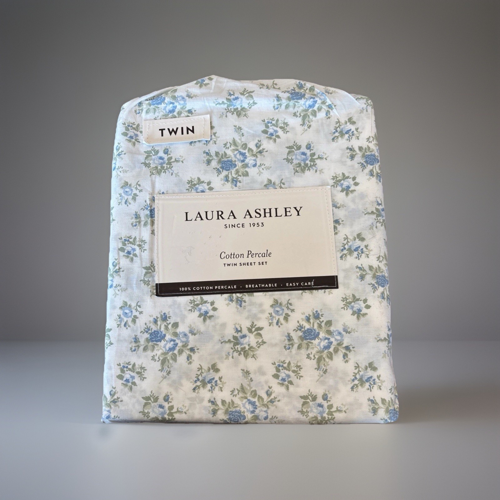 Laura Ashley Twin Sheet Set Blue Roses Petit Fleur 3pc Cottagecore Farmhouse gallery