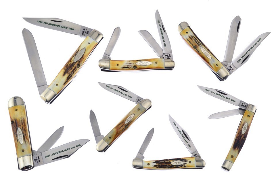 CASE 1980 BRADFORD 75th ANNIVERSARY 7 PIECES STAG HORN RARE POCKET KNIFE SET NEW gallery