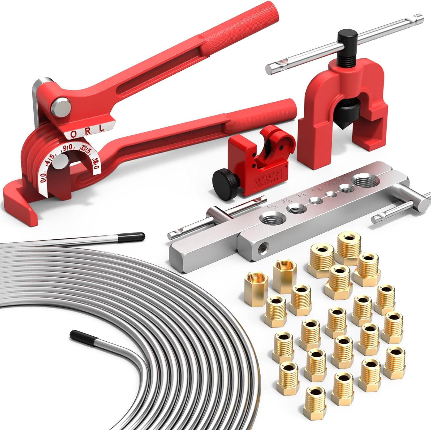 26 PCS 3/16" Brake Line Kit Include 25FT Zinc-Plated Brake Lines, 16 Fittings, 2 gallery