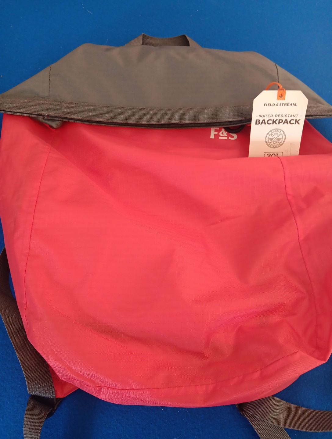 F&S Water Resistant Roll-Top Closure Backpack, Red/Gray 2