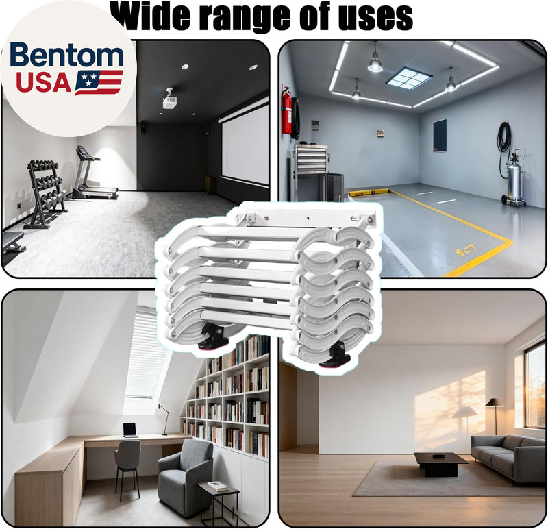10FT Pull down Attic Stairs, 12 Steps Wall Mounted Folding Loft Ladder,Extension gallery