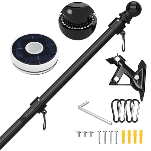 5FT Flag Pole Kit for House with Solar Light and Bracket, Stainless 5 FT Black gallery