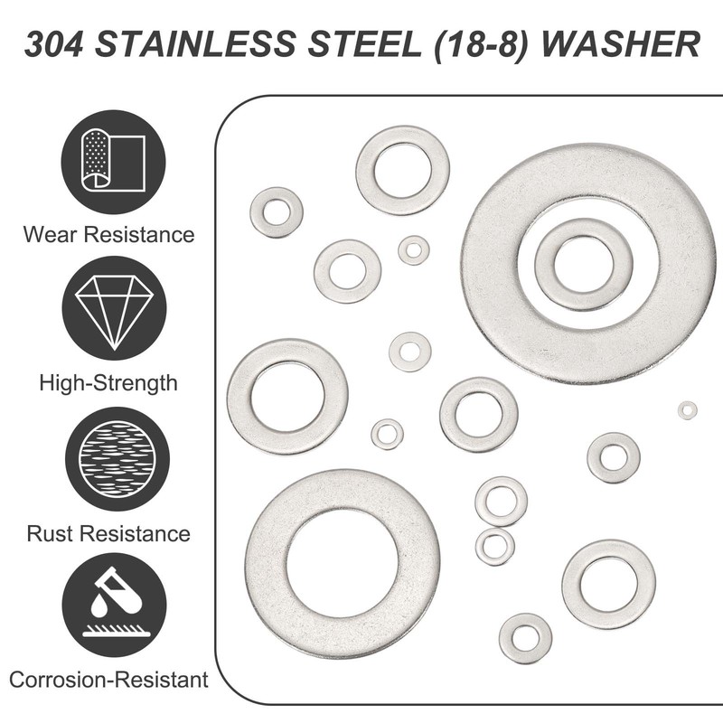100Pcs #4 Flat Washer 304 Stainless Steel Round Spacers 1/8" ID x 1/3" OD gallery
