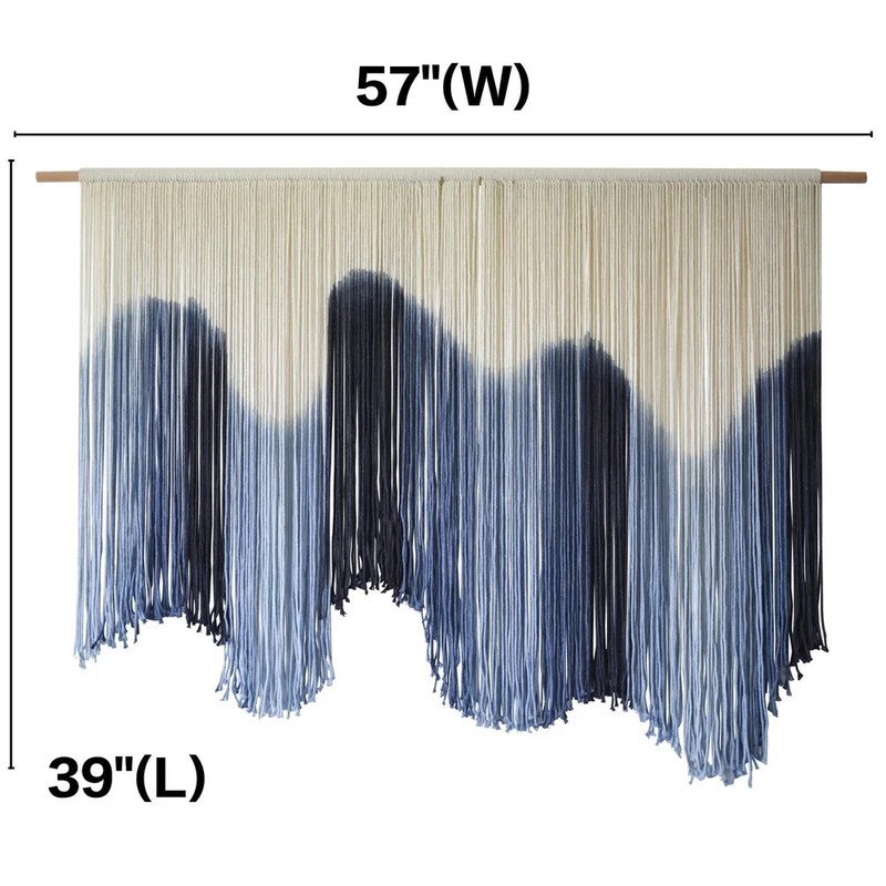 IOWER Macrame Wall Hanging Large Blue Dip Dyed Fiber Art Tapestry, 57" W x 39" L gallery