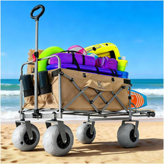 Beach Wagon with Big Wheels for Sand – 10″ Balloon Tires & 450Lb Heavy Duty Fold