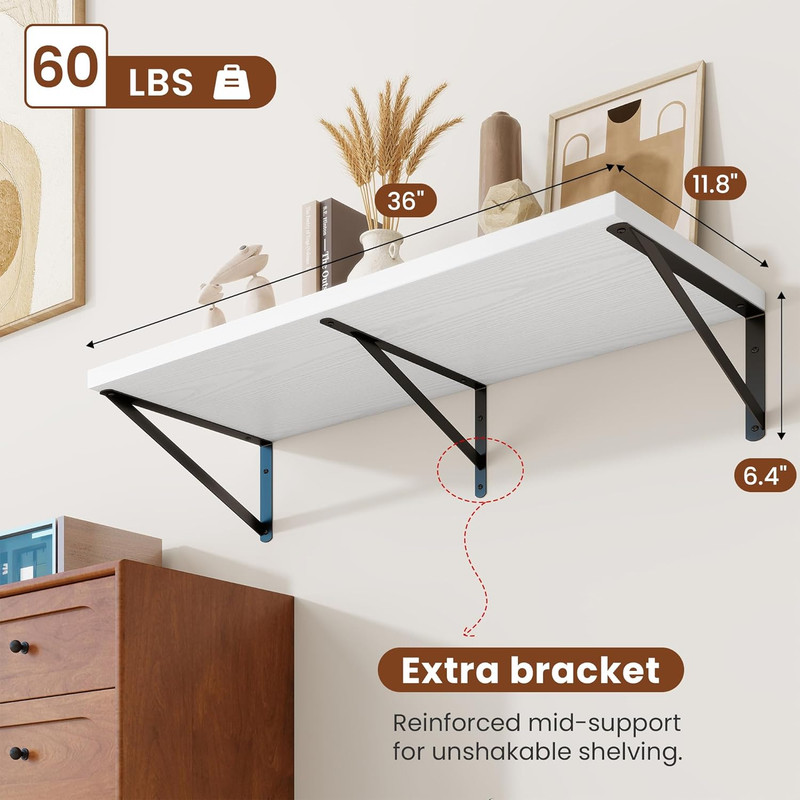 Deep Wall Shelves 36"W X 12"D Engineered Wood Floating Shelves for Wall, Sturdy gallery