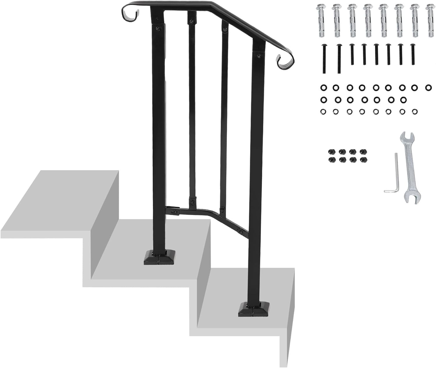 Handrails for Outdoor Steps Matte Black Wrought Iron Stair Railing for 1-2 Step gallery
