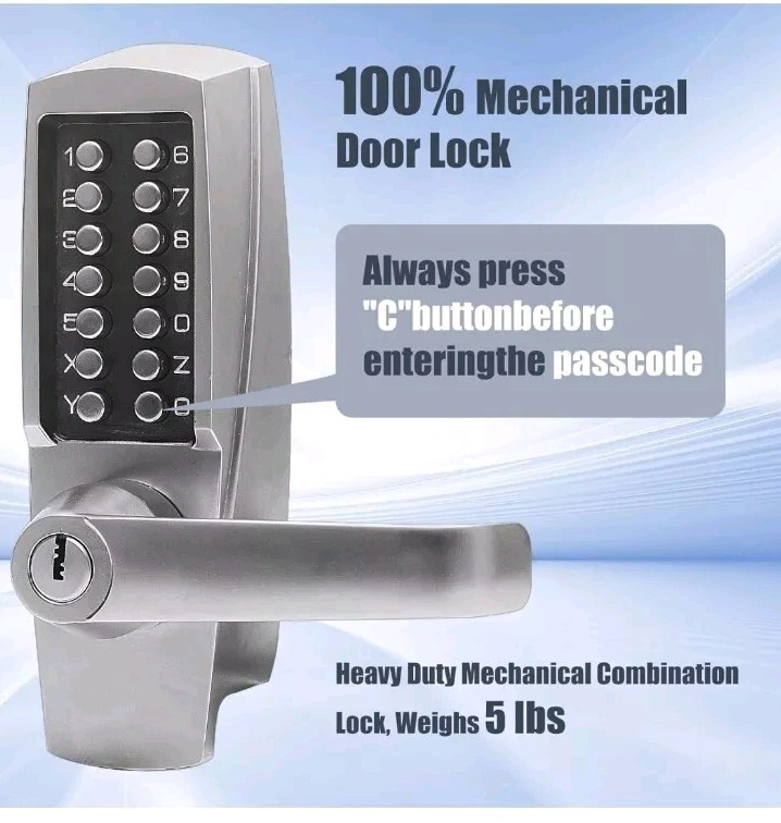 Mechanical Door Lock, Push Button Lever, Keyless Entry, Commercial & Residential gallery