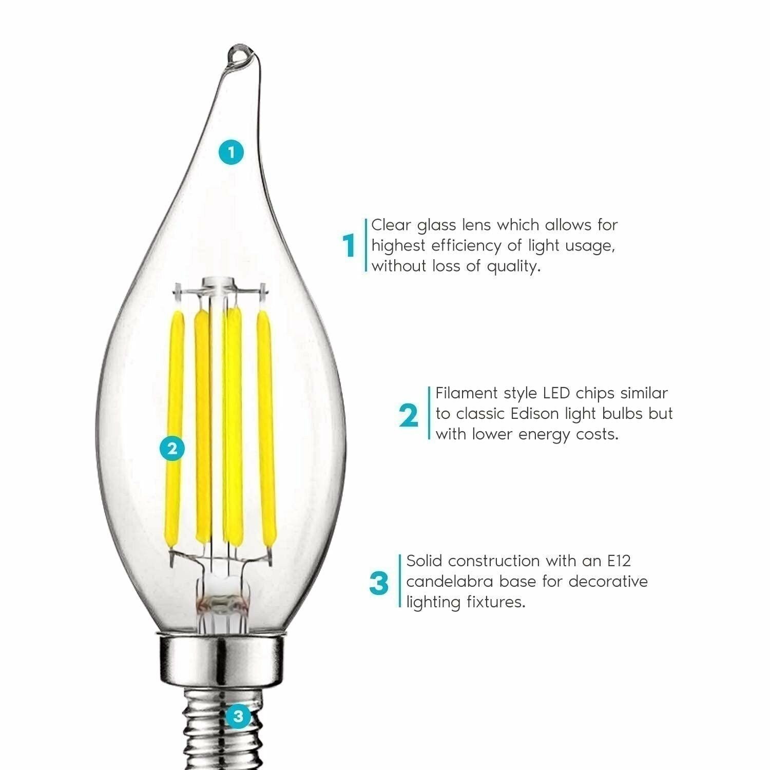 6-Pack Luxrite E12 LED Bulb 60W Equivalent 5000K 550lm Dimmable Candelabra Bulb gallery