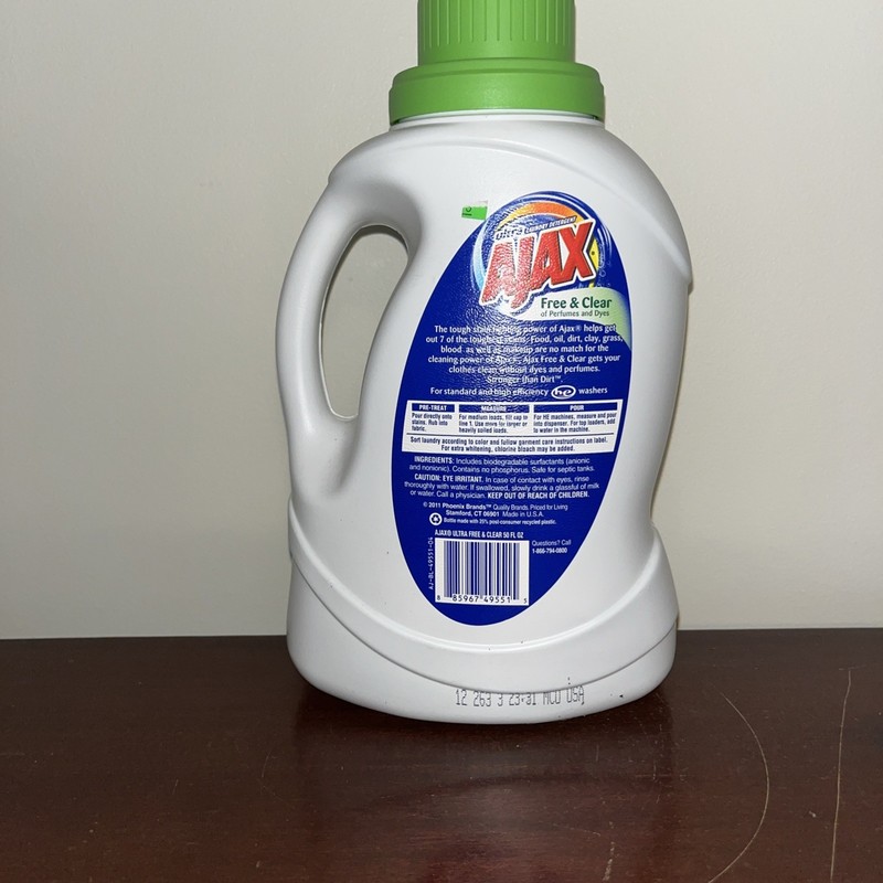 AJAX Free & Clear Liquid Laundry Detergent Unscented 50 oz 32 Loads HTF gallery