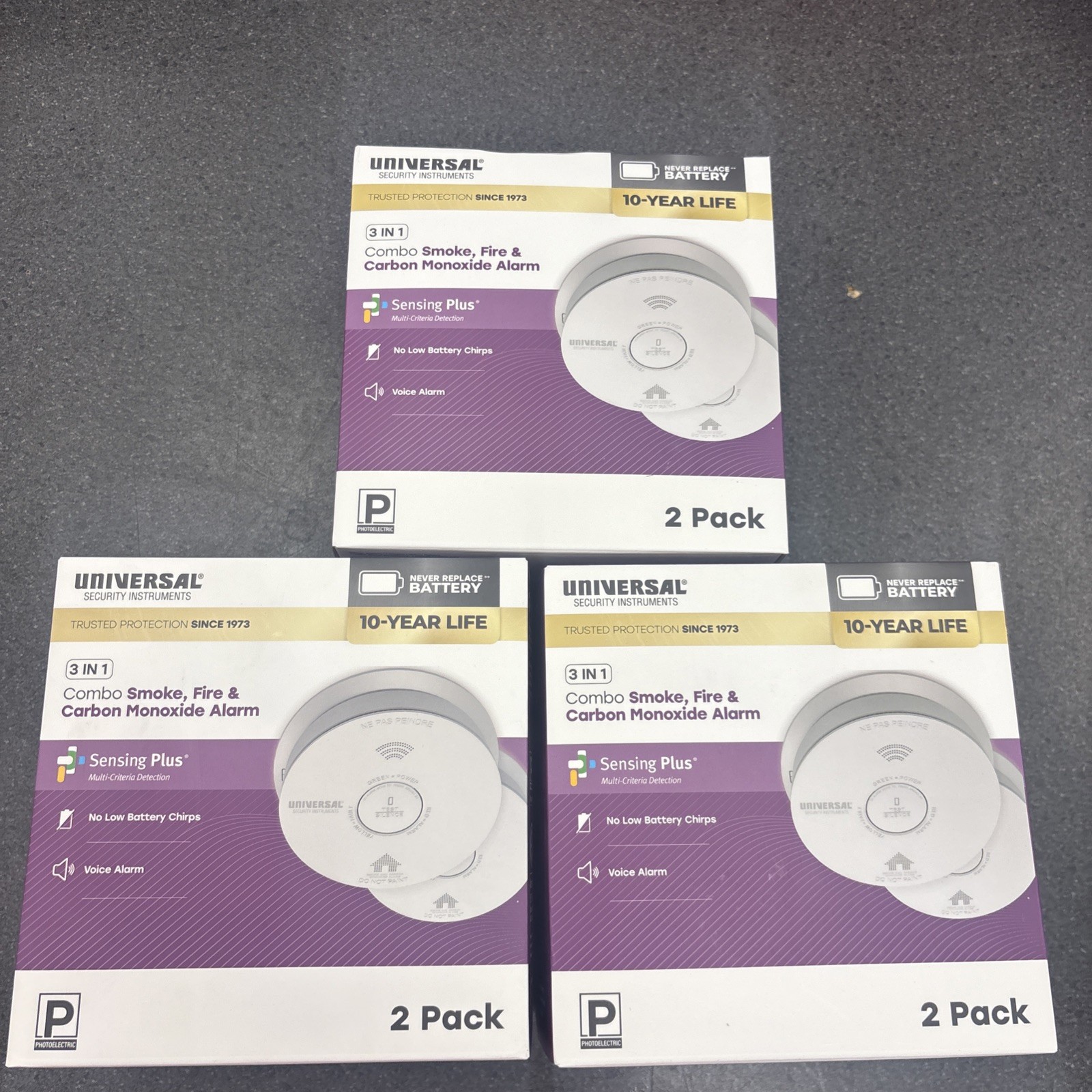 Universal 3-in-1 Smoke Fire CO Detector Voice 10 Year Alarm 2 Pack New -2025 MFD gallery