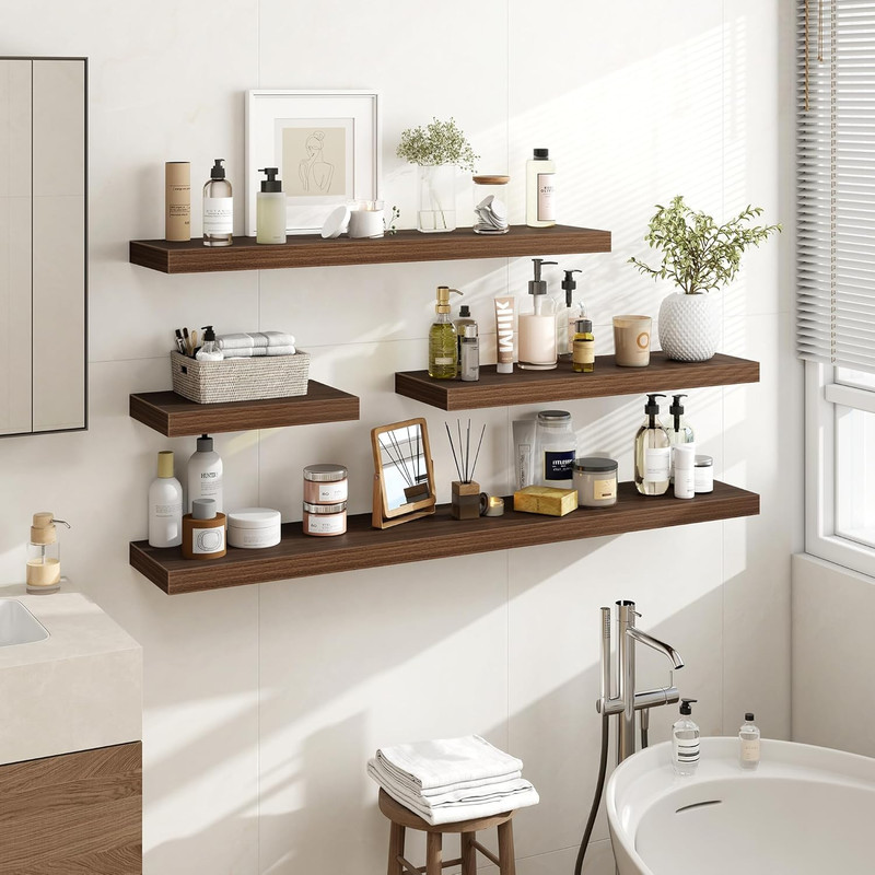 72" Walnut Floating Shelf - 3D Textured Wood Grain for Any Room gallery