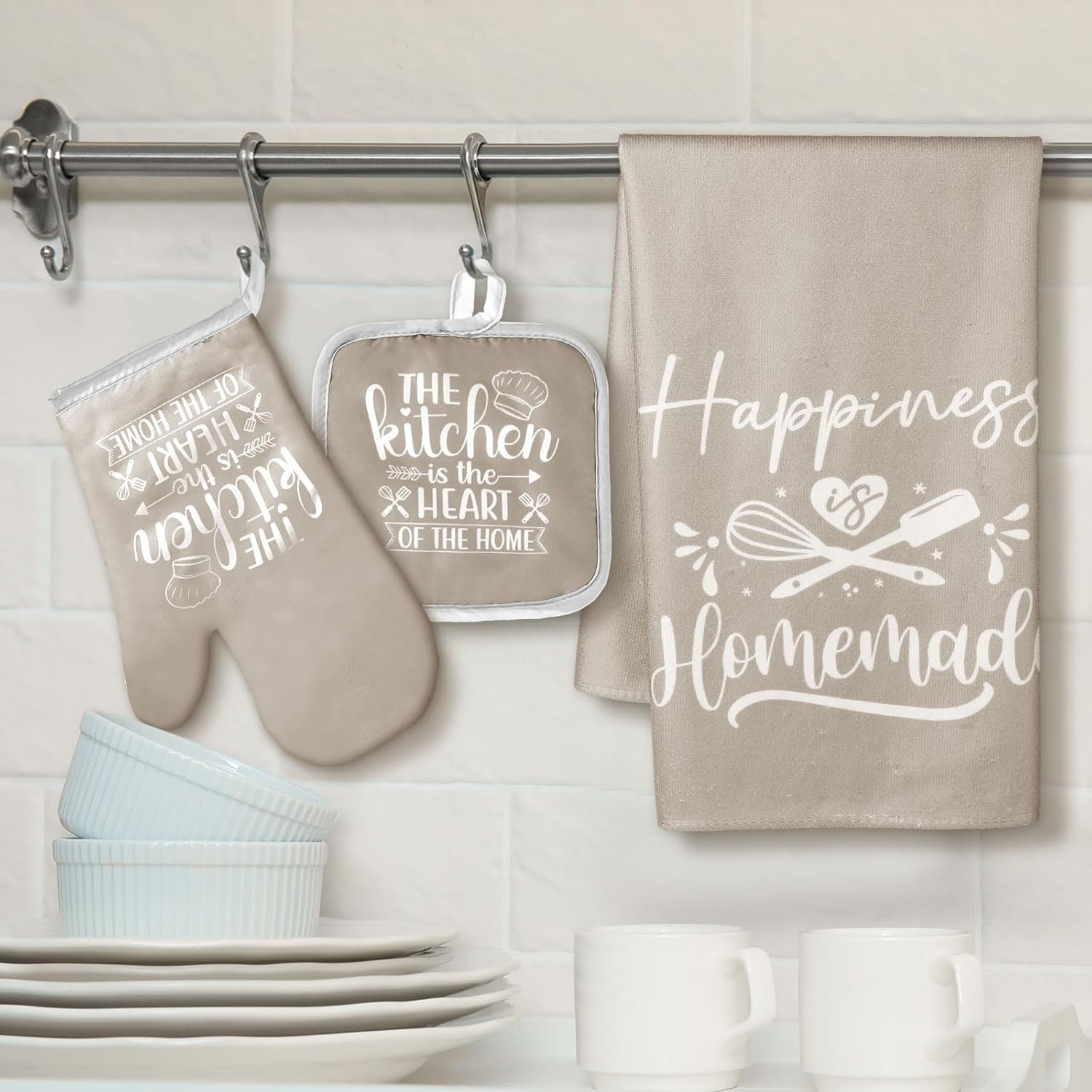 Sratte 6 Pcs Farmhouse Kitchen Towels Pot Holders Oven Mitts Set 2 Dish Beige gallery