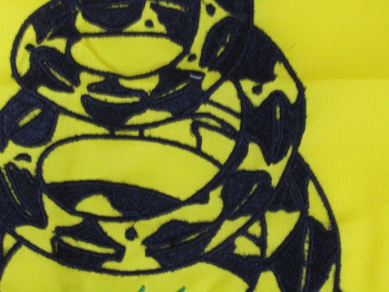 12x18 Embroidered Gadsden Double Sided 2ply 220D Nylon 12"x18" Grommets w/ Clips gallery