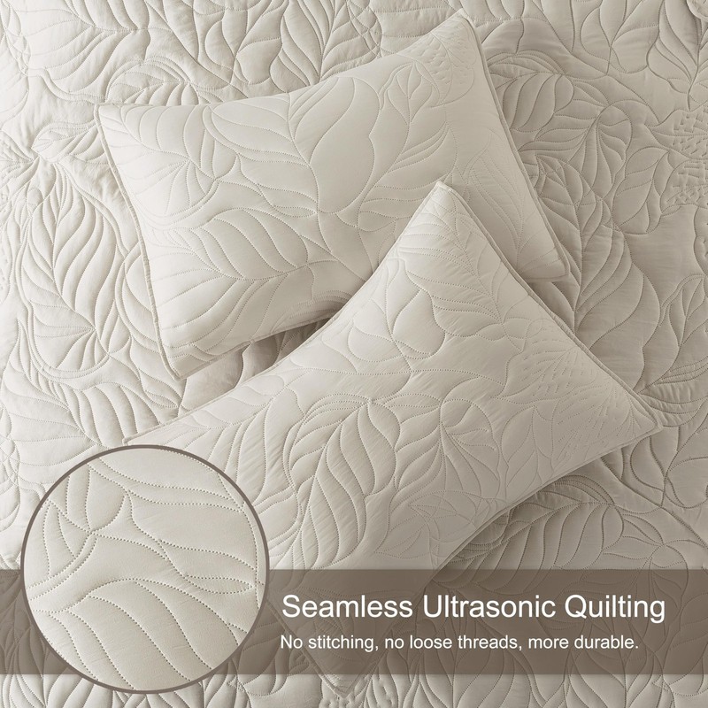 Beige King Size Quilt Set, Neutral Soft Lightweight Bedspread, Farmhouse Rustic gallery
