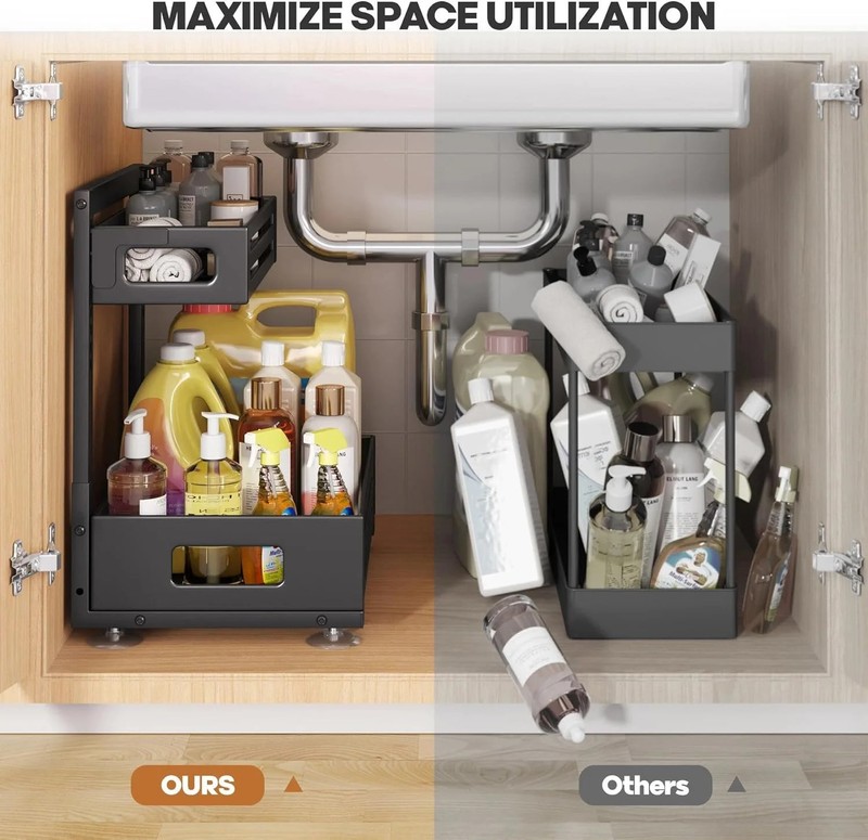 2 Pack Under Sink Organizer,Pull Out Cabinet Organizer with Smooth Cylindrical R gallery