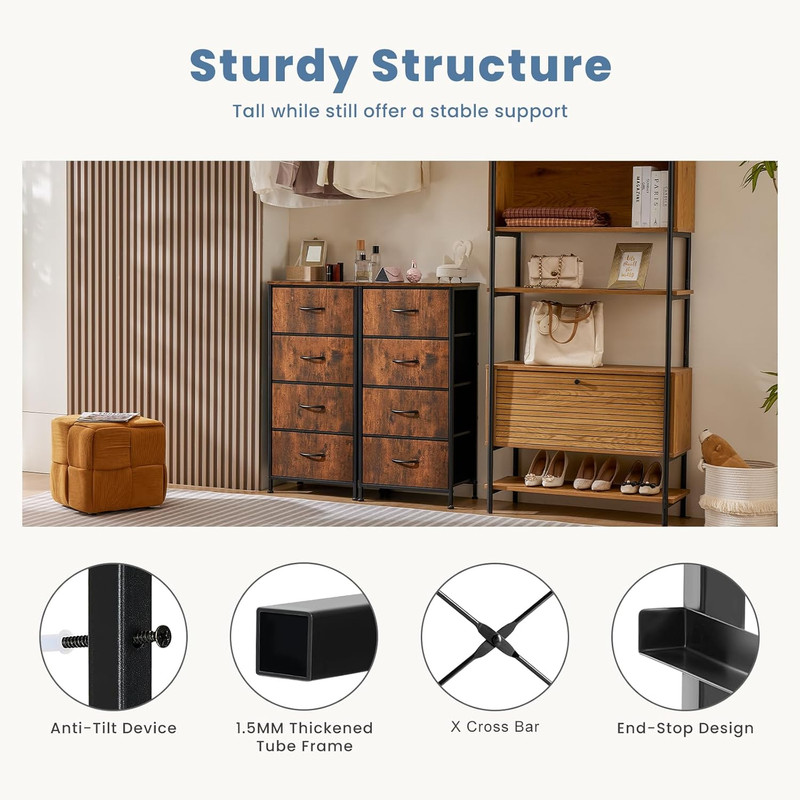 Nightstand with 4 Drawers Bedside Table with Removable Fabric Bins Sturdy Steel gallery