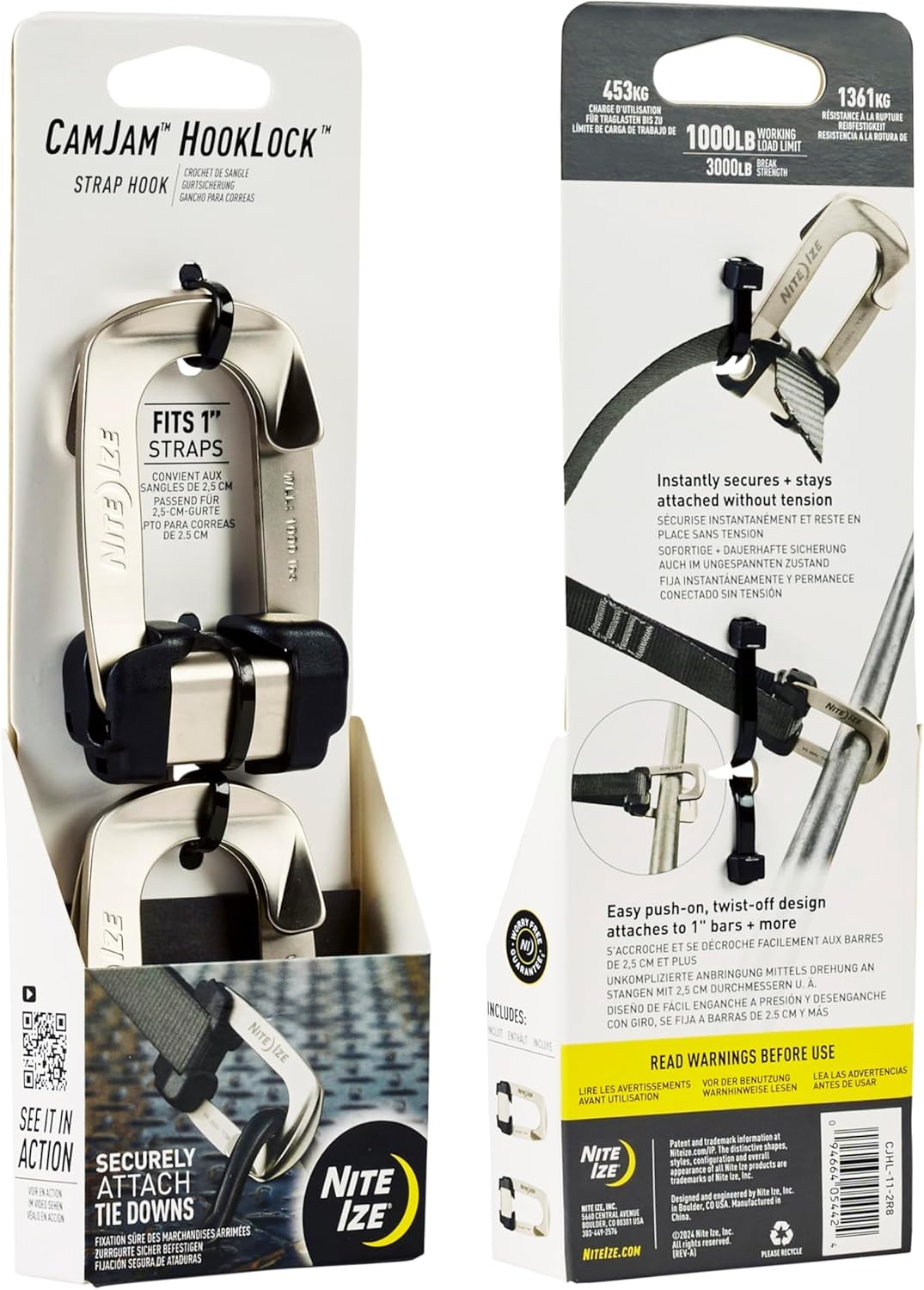 Nite Ize CamJam HookLock - 1-inch Strap Hook 1,000-lb Working Load 2-Count gallery
