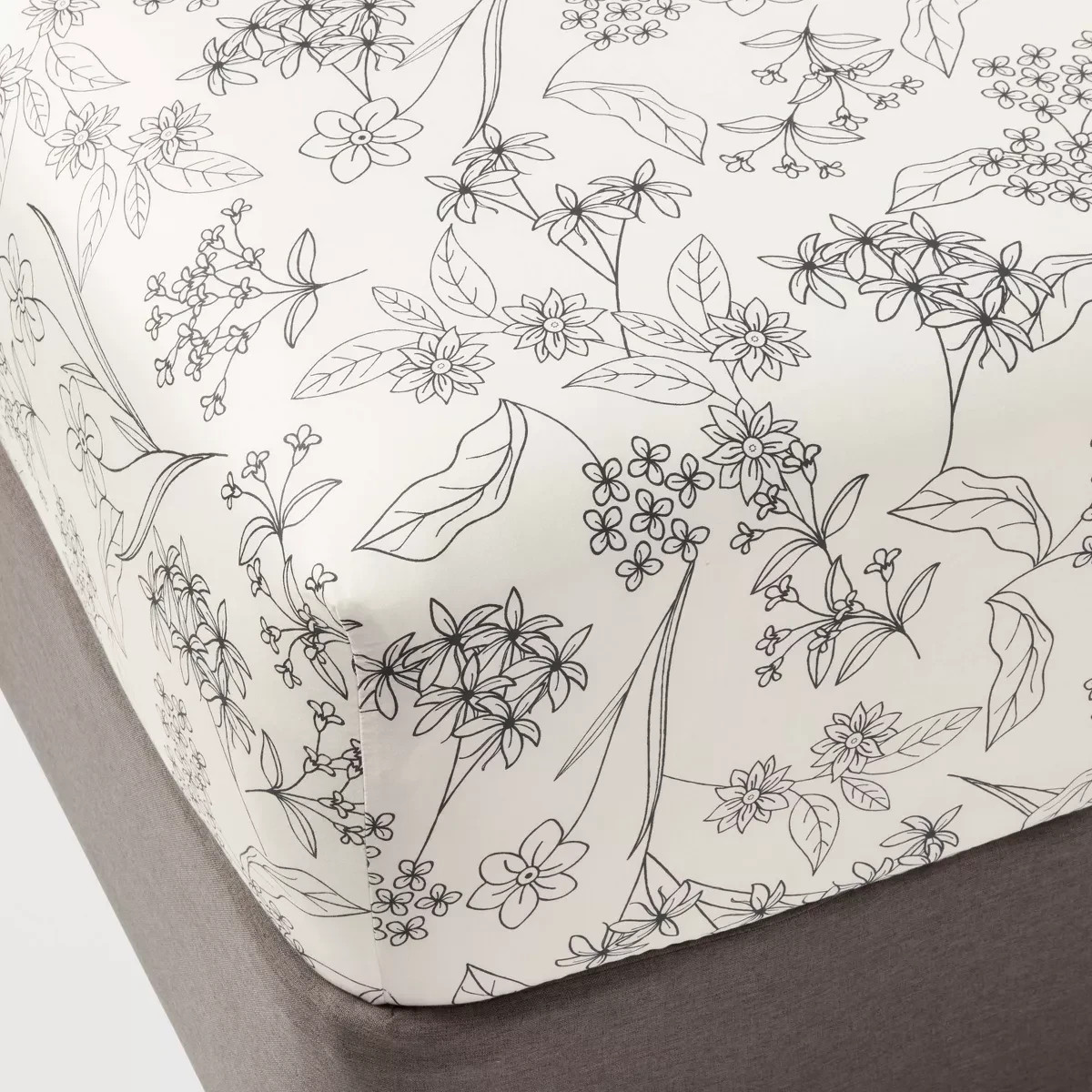 Full Easy Care Cotton Blend Sateen Fitted Sheet Gray Floral - Room Essentials gallery
