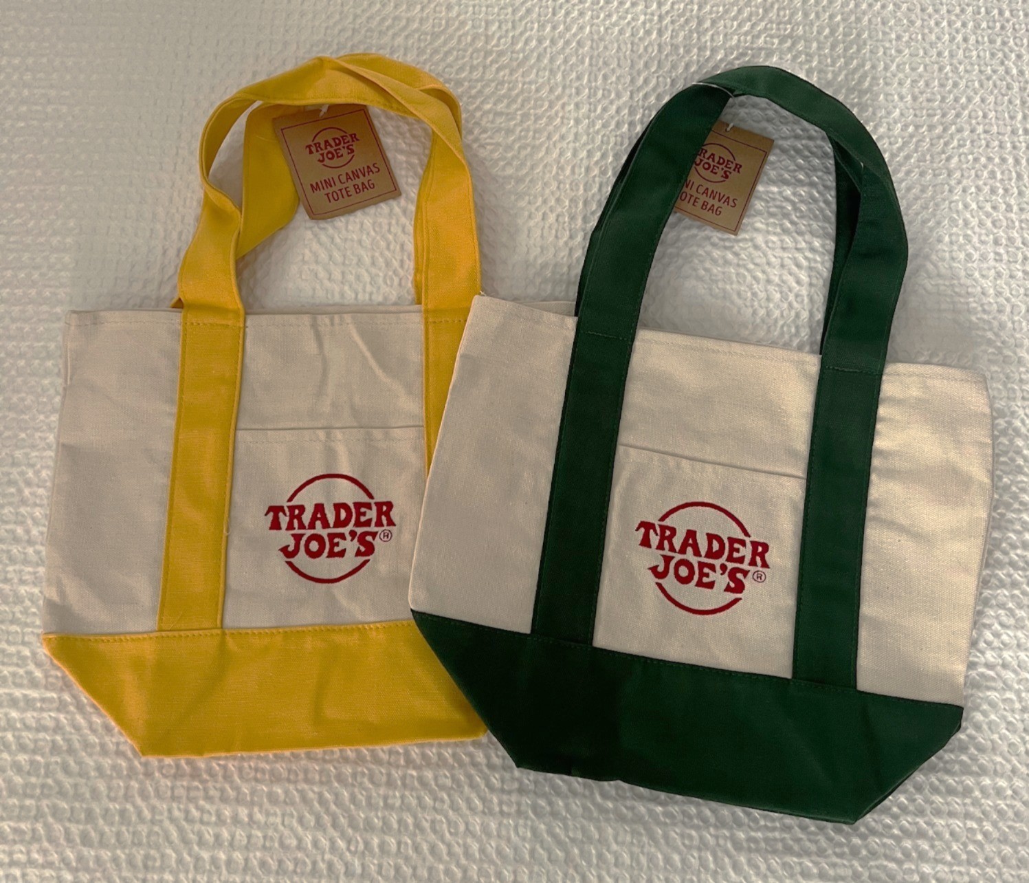 Trader Joe’s Mini Traditional Style Tote Bags Set of 4 –Blue, Green, Red, Yellow gallery