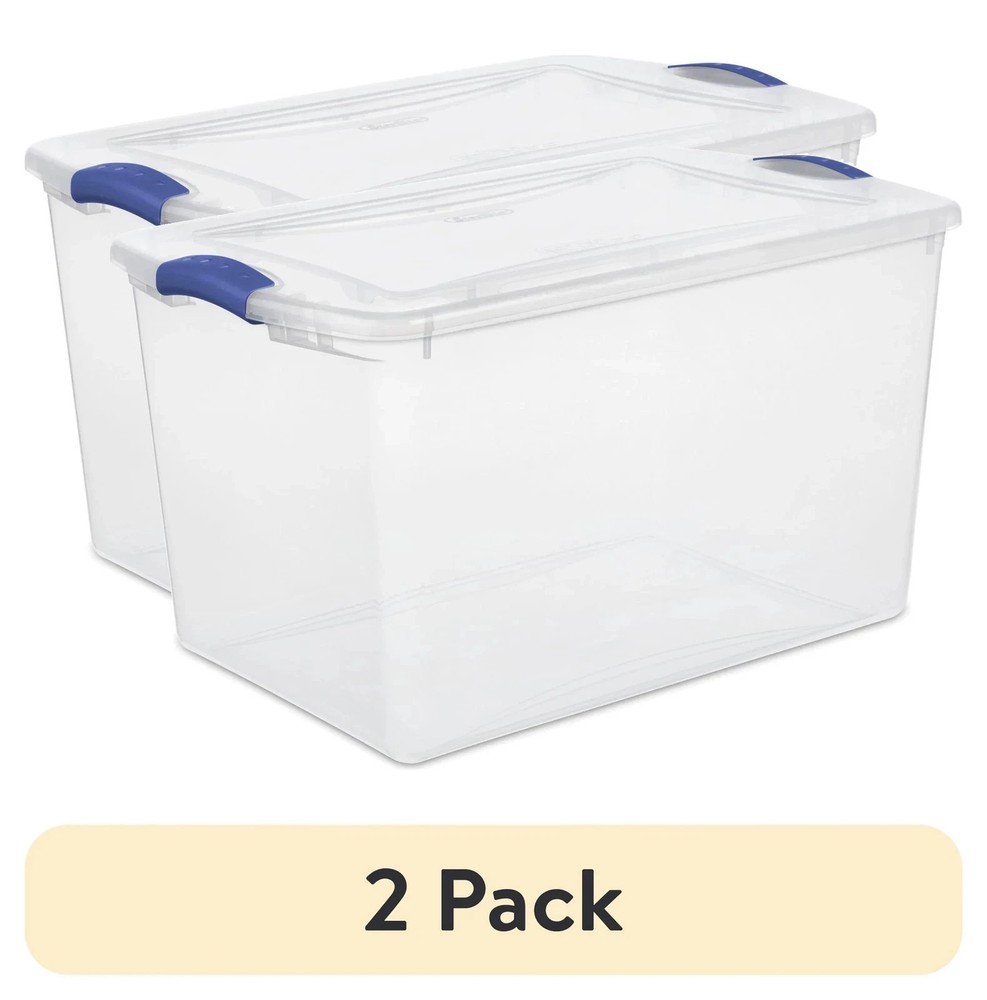 (2 Pack) Large Storage Bin, 66 Quart Clear Plastic Storage Container with Latch