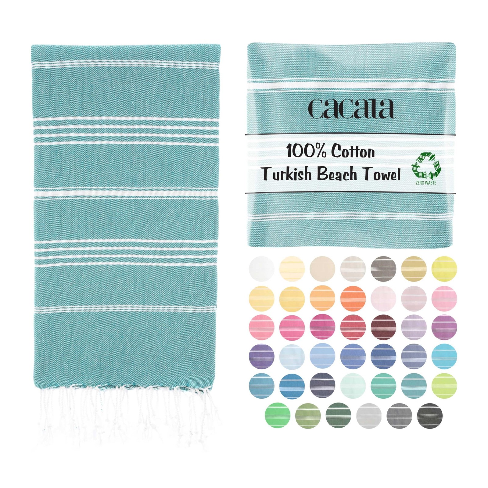 Cacala Lightweight and Thin Turkish Beach Towel 100% Cotton Sand-Free and Qui... gallery