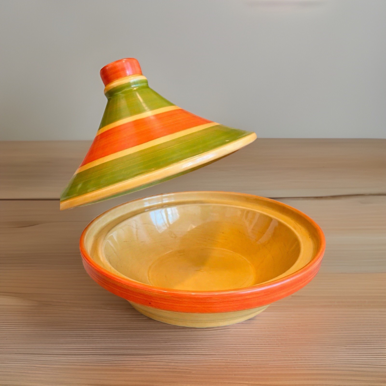 Val Do Sol Portugal Tagine Dish Lidded Bowl Green Orange Pottery 11x9 gallery