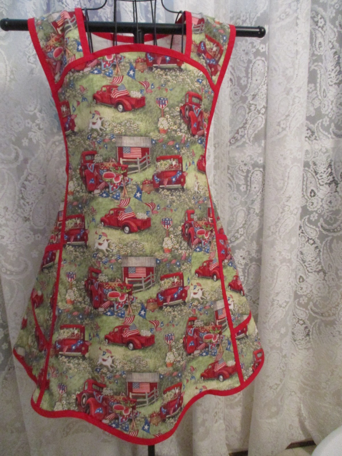 PATRIOTIC PICKUP TRUCKS HANDMADE PLUS SIZE BIB APRON gallery