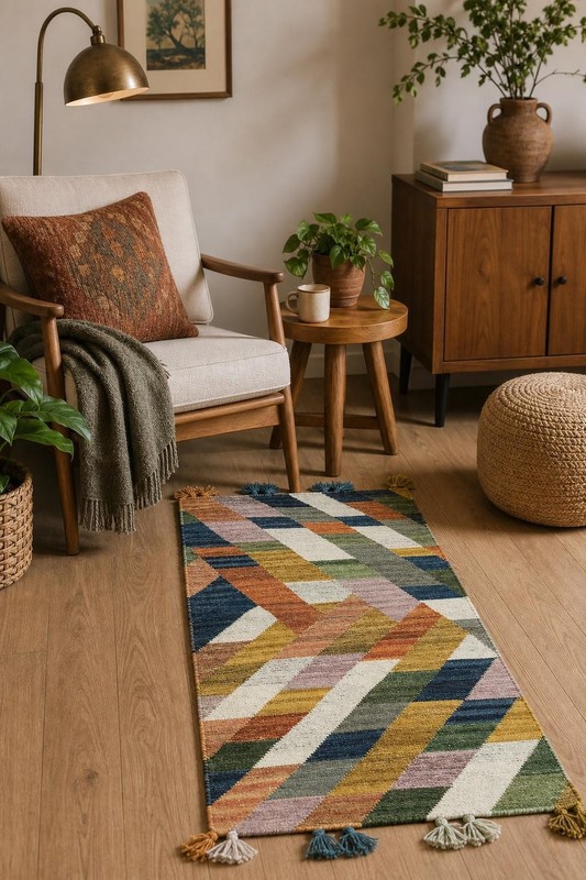 Modern 3x5 Geometric Zigzag Weave Wool Accent Rug in Multicolor Hues gallery