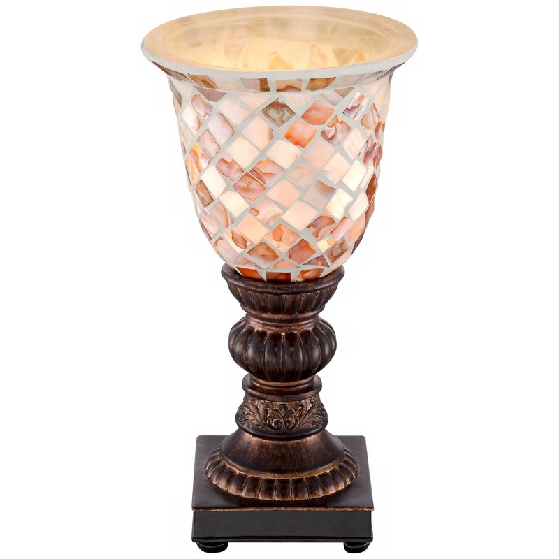 Traditional Uplight Accent Table Lamp 12" High Bronze Mosaic Ivory Glass Bedroom gallery