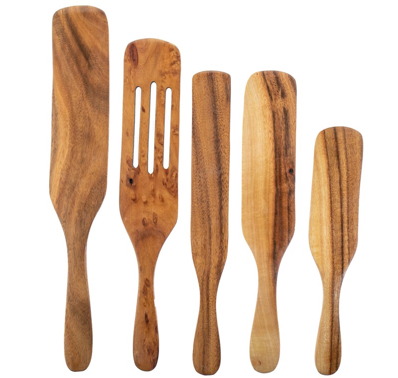 Spurtle Kitchen Cooking Utensil 5pc Set Teak Wood Non Stick Wooden Spatula Spoon gallery
