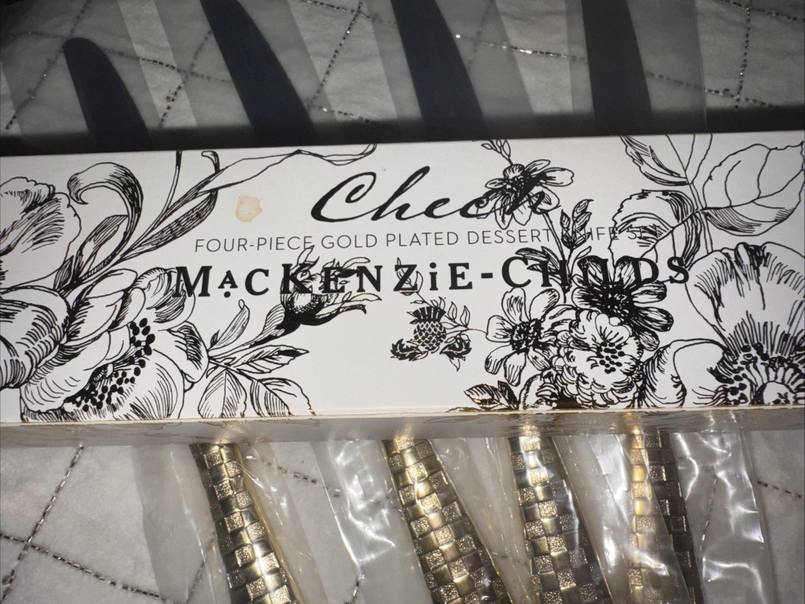 4 Pcs Mackenzie Childs Gold Plated Check Dessert Knife Set New In Box gallery