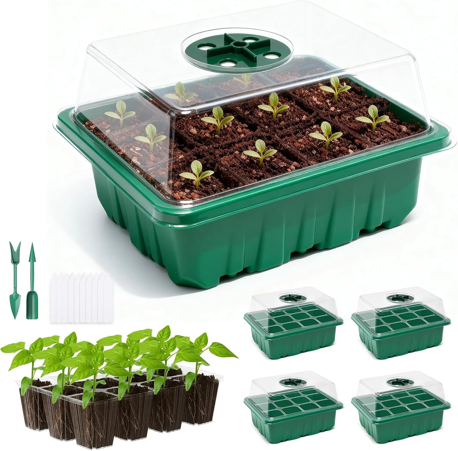 5 Pack Seed Starter Trays with Humidity Domes Transparent Propagation Kit gallery