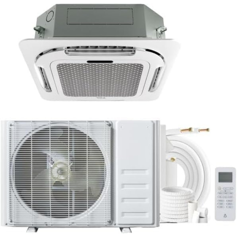 18K BTU Ceiling Cassette Mini Split, 360° Airflow, Ultra-Quiet, R454B, 208/230V