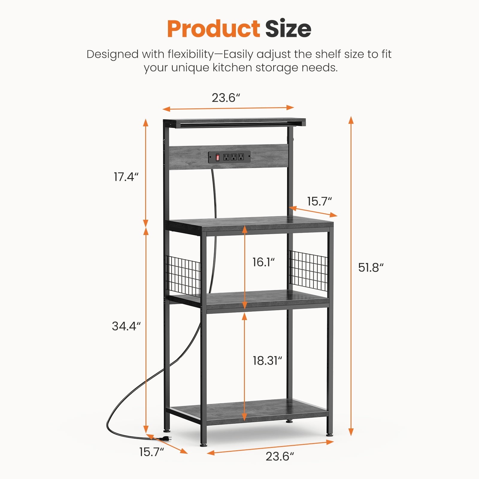 4 Tier Microwave Stand,Kitchen Bakers Rack w/ Power Outlet,Adjustable Shelf Unit gallery