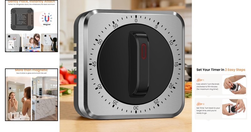 Wind-Up Mechanical Kitchen Timer with Magnet & Loud Alarm - No Batteries Needed gallery