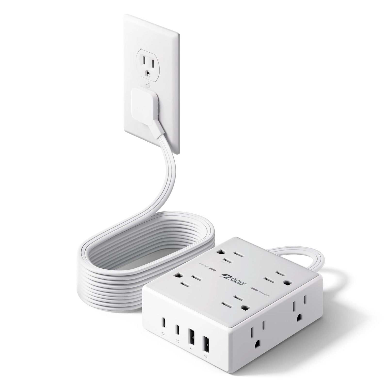10Ft Extension Cord with Multiple Outlets, 10FT-15W Standard Charge, White gallery