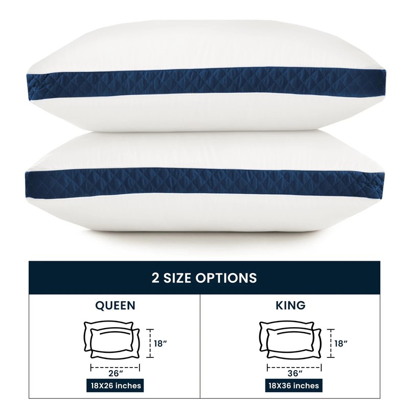 Lux Decor Collection 2-pack Gusseted Queen size Bed Pillows Navy gallery