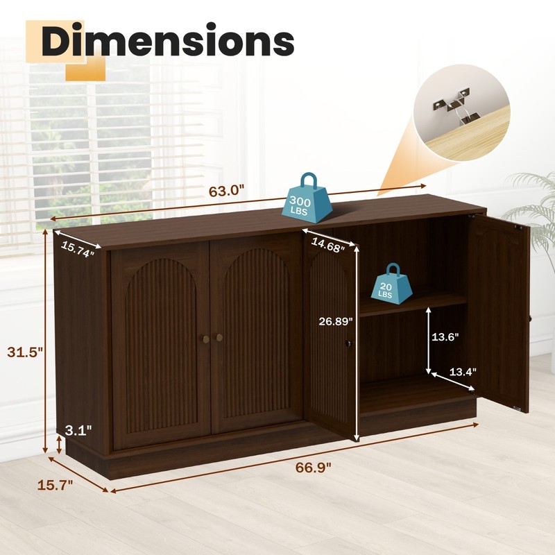 Sideboard Buffet Cabinet with Storage, Modern Accent Cabinet with Arched Doors gallery