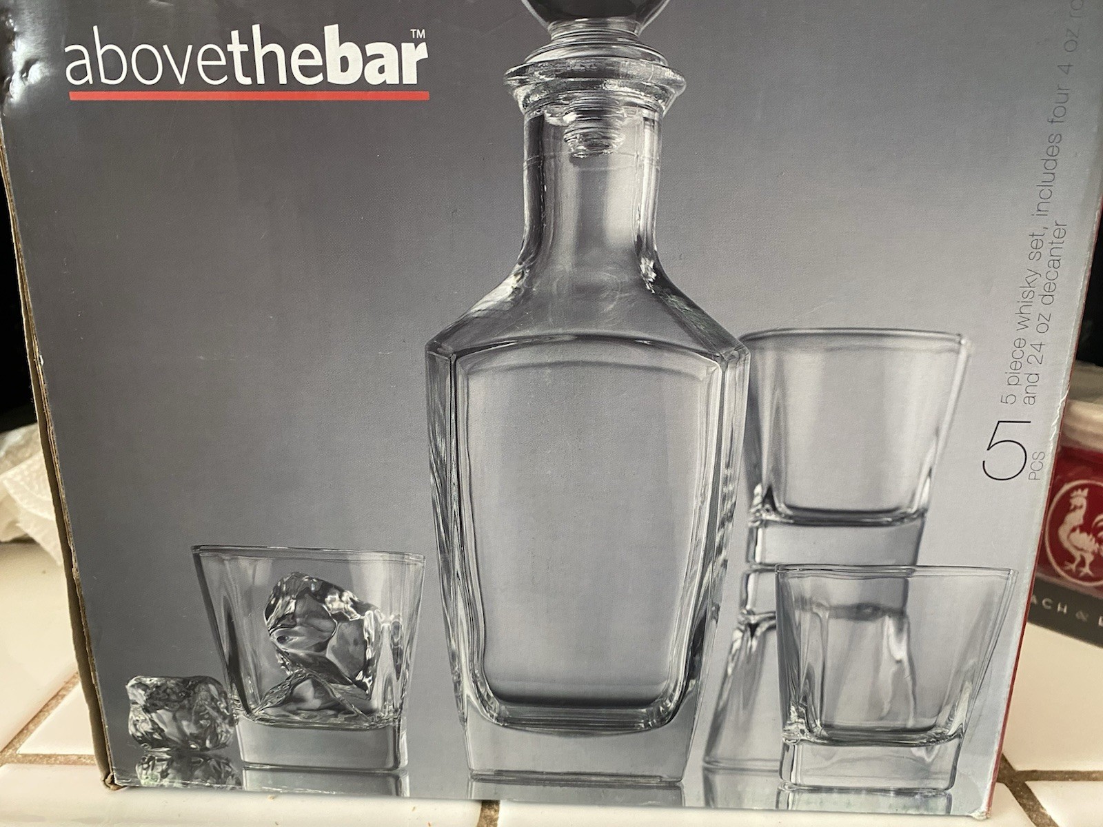 Above the Bar Glass 5 piece Whiskey Set, 24 oz decanter and 4 glass cups gallery