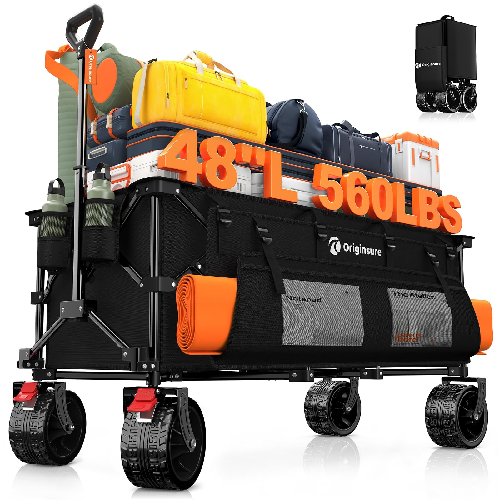 Originsure 48" L Collapsible Wagon Cart Foldable 560lbs Capacity 300L Heavy Duty gallery