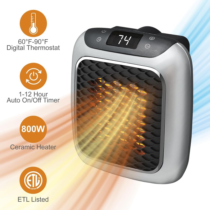 800W Space Heater Digital Electric Heater Wall Outlet Plug Small Fan Home Warmer gallery