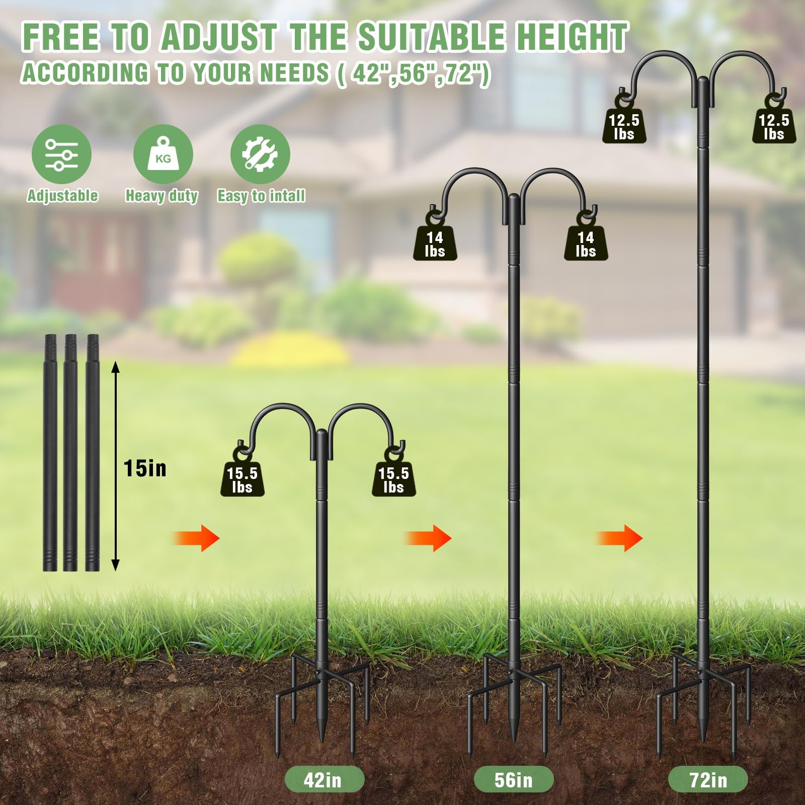 Double Shepherds Hooks for Outdoor, Heavy Duty Bird Feeder Pole with 5-Prong ... gallery