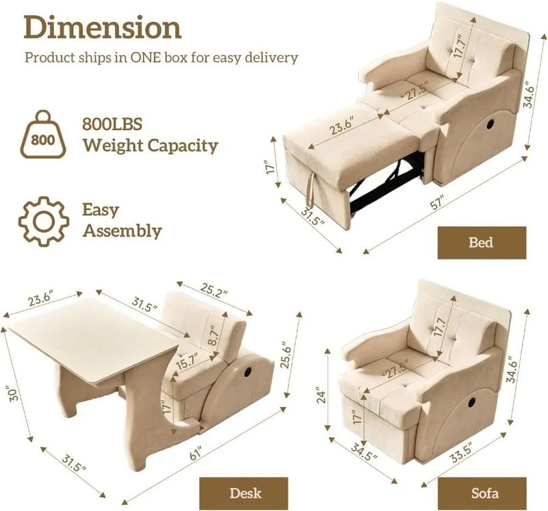 3 in 1 Pull Out Sofa Bed Sleeper Sofa with Storage Chair Sectional L Shape Couch gallery